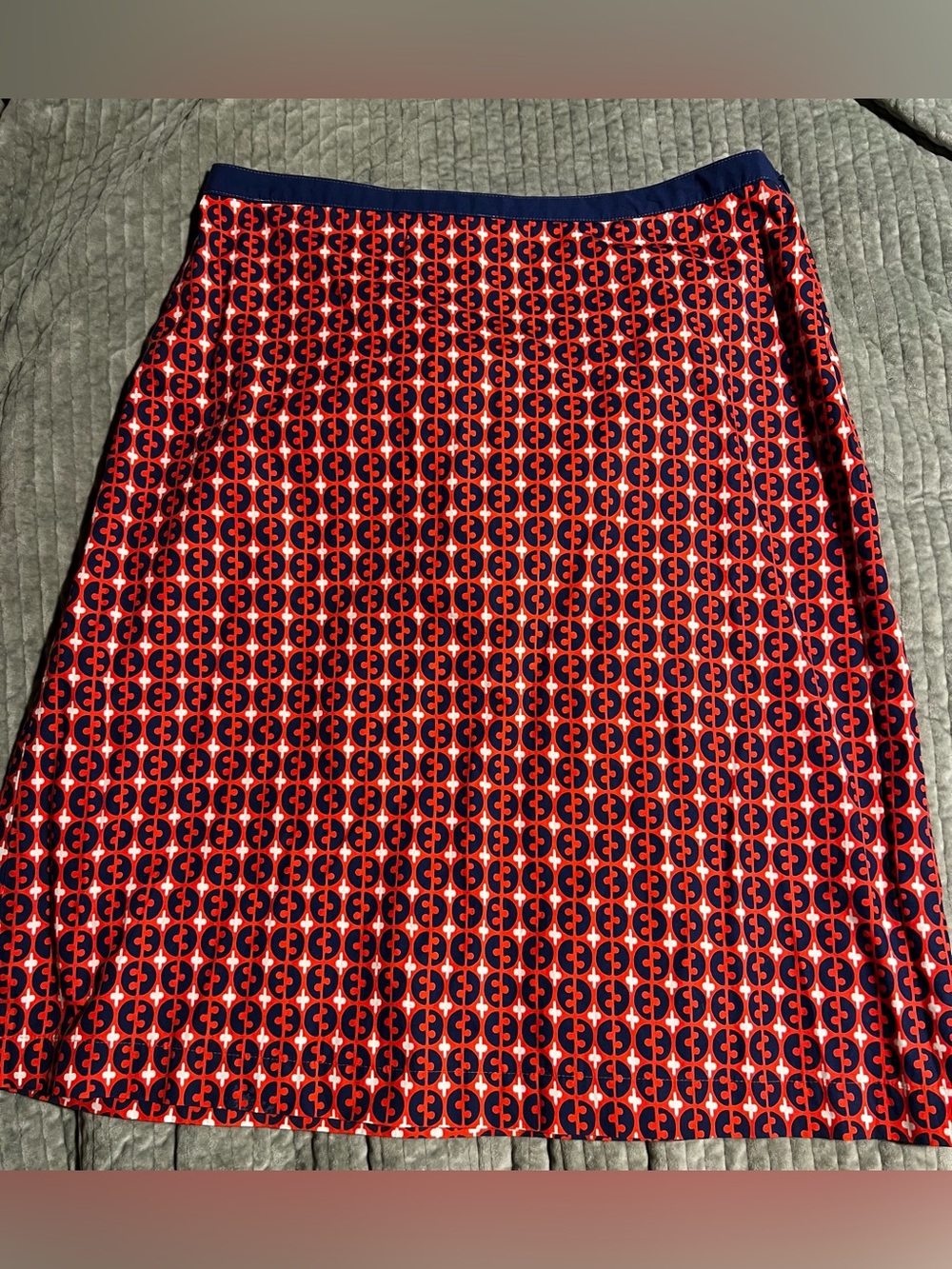 Boden Red and Navy Geometric A-Line Skirt